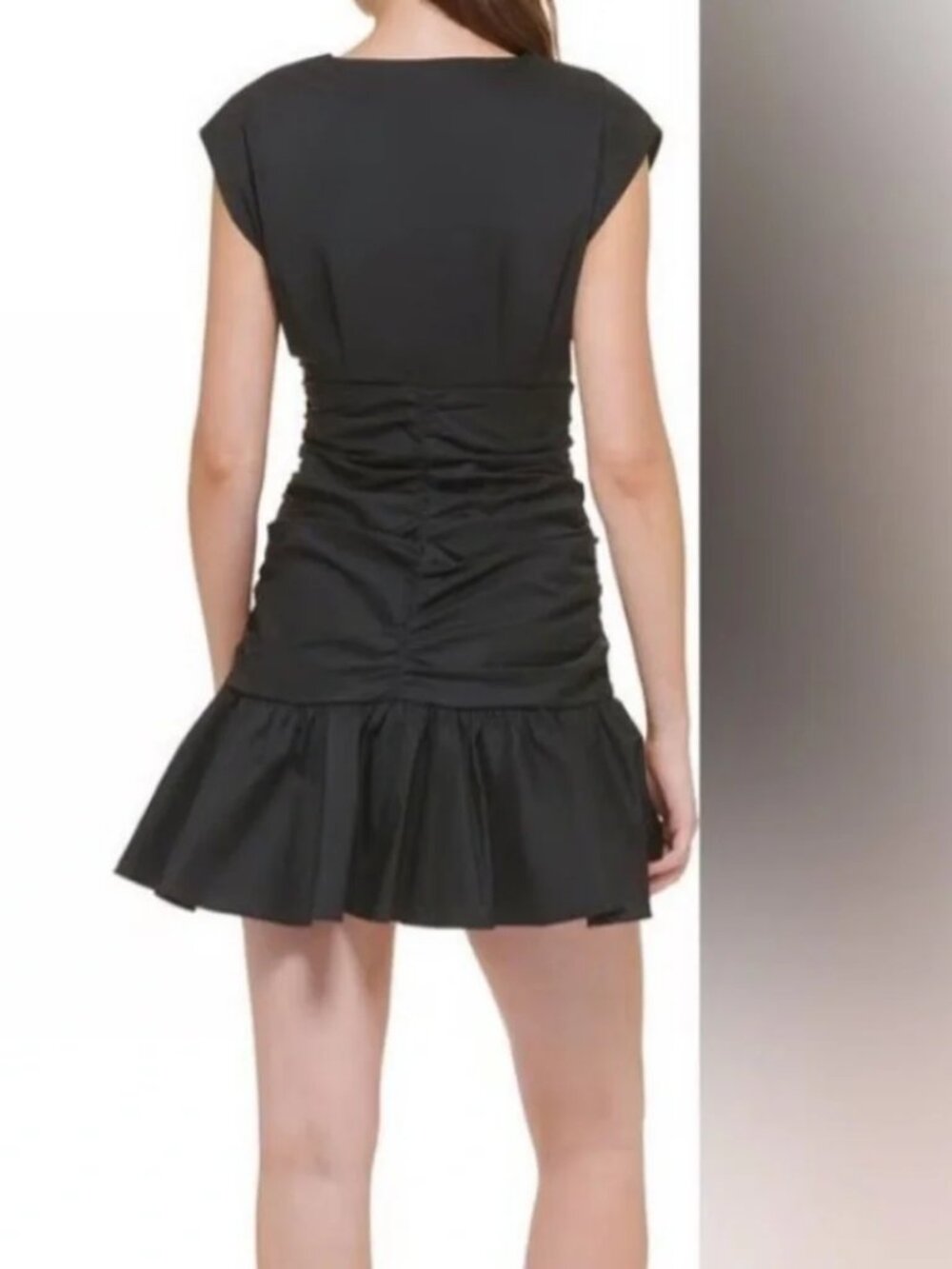 DKNY Black Ruched Ruffle Stretch Cotton LBD Cocktail Mini Dress Y2K Mob Wife XL